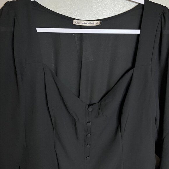 Abercrombie & Fitch Black Blouse 9 Button V Neck Front Size L - Picture 2 of 5